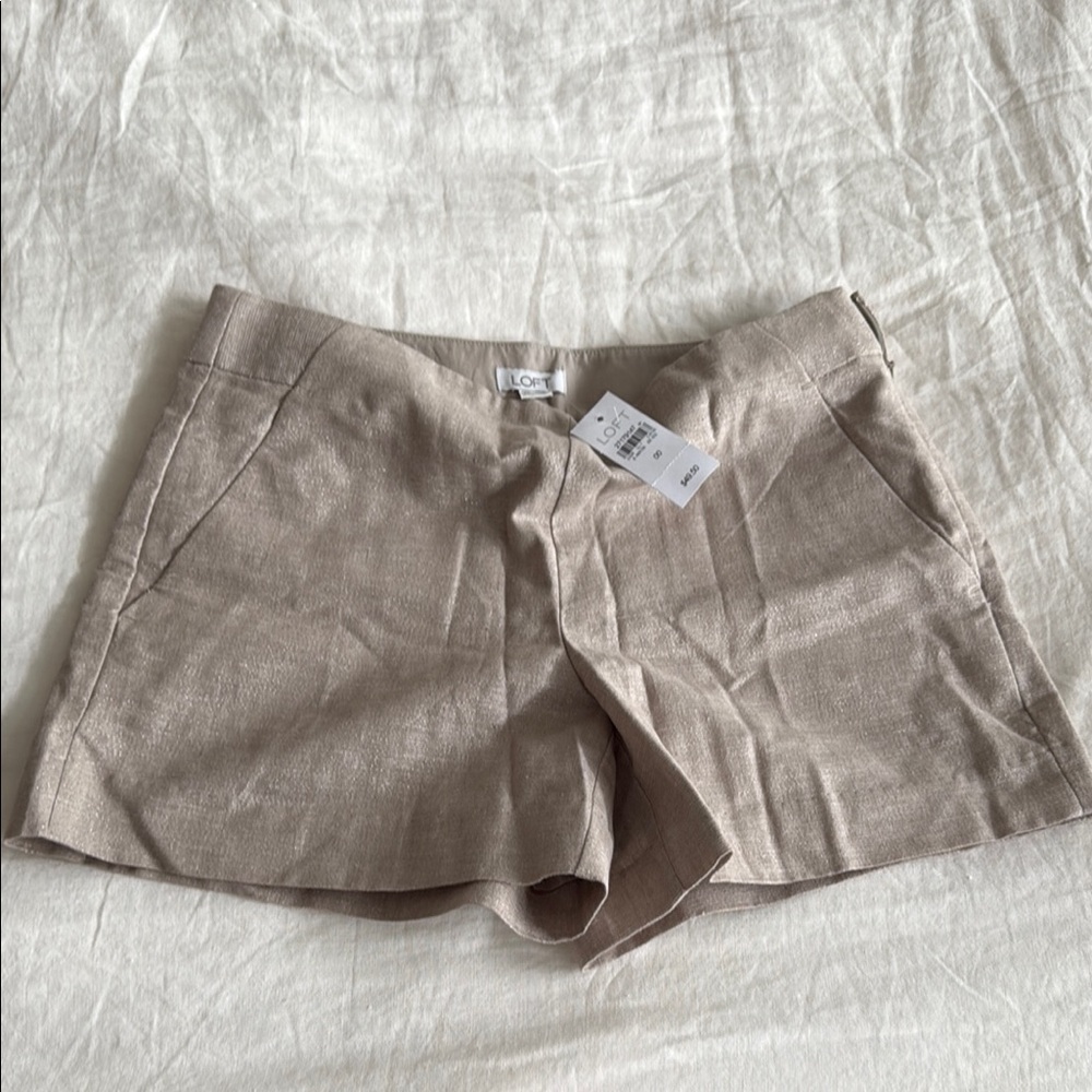 LOFT Tan High Waist Shorts with Relaxed Fit